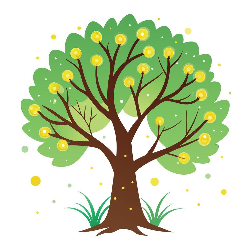 Dreamy tree illustration with bright firefly patterns as its leaf canopy vector