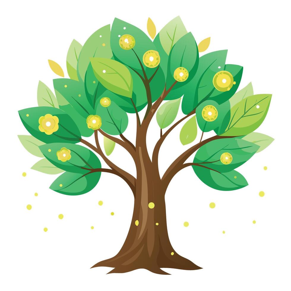 Enchanted tree design with glowing firefly-like shapes forming its leaves vector