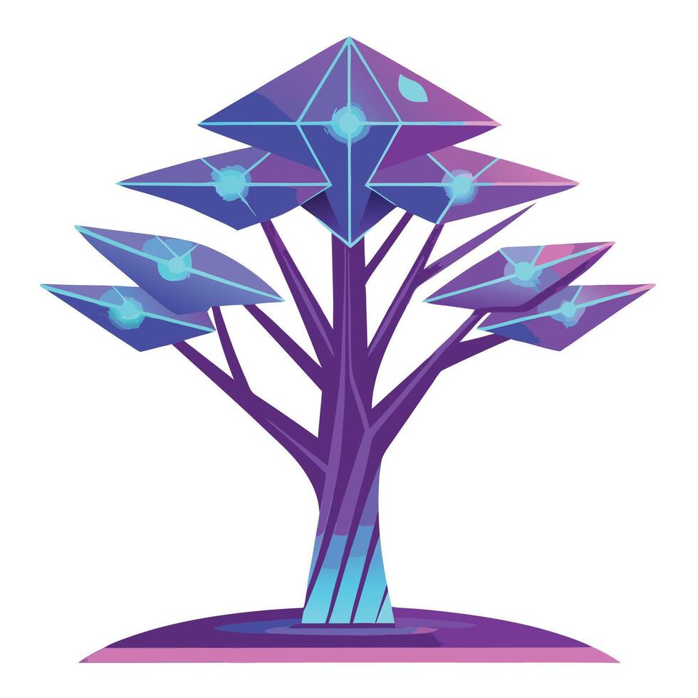 Stylized tree illustration with radiant neon foliage for a contemporary look vector