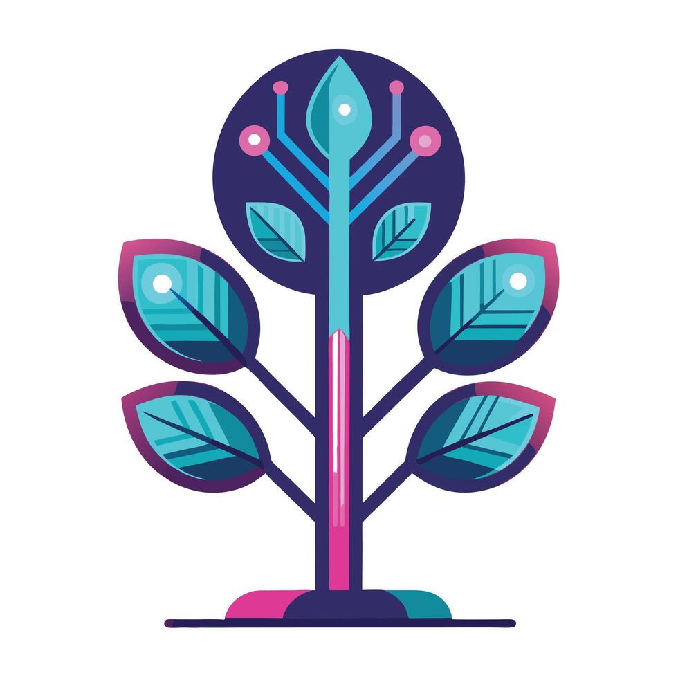 Abstract tree artwork with bright neon leaves for a futuristic concept vector