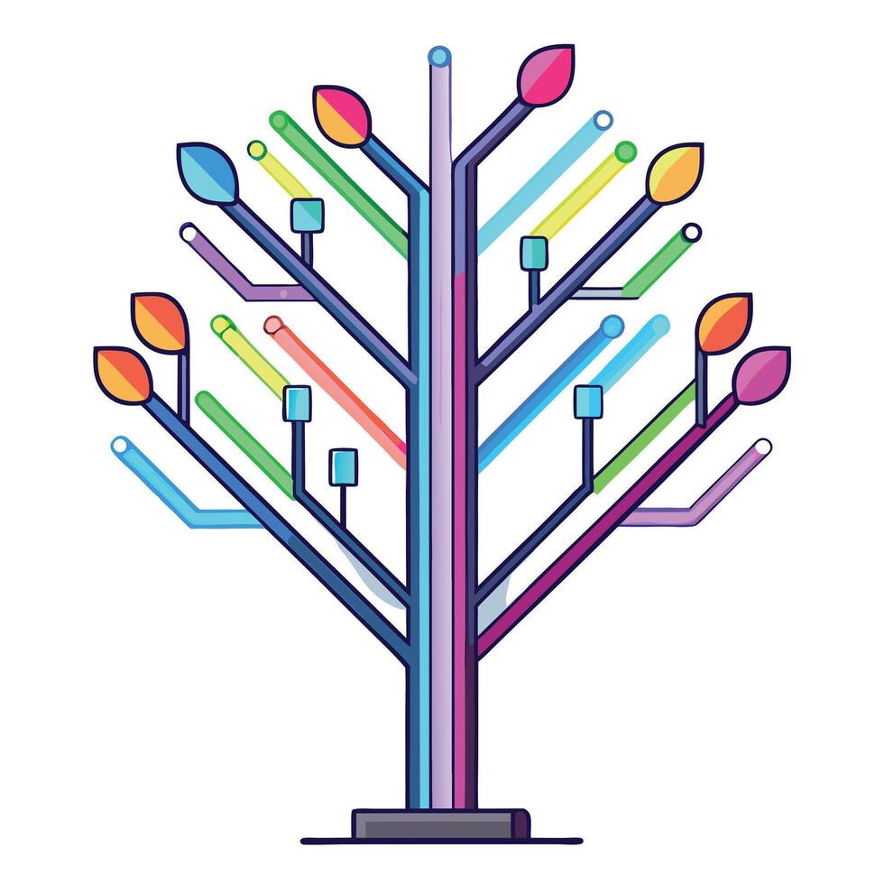 Futuristic tree artwork with bright neon lights as its glowing abstract foliage vector