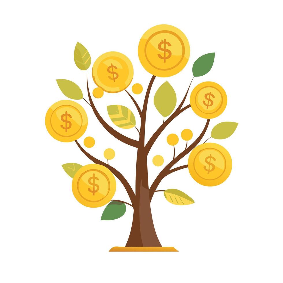 Financial growth tree with gold coins as its valuable abstract leaves vector