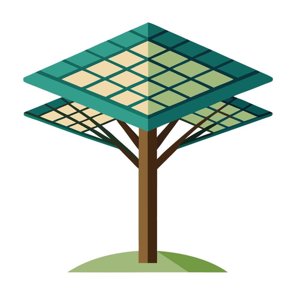 Stylized tree illustration with a geometric grid as its canopy framework vector