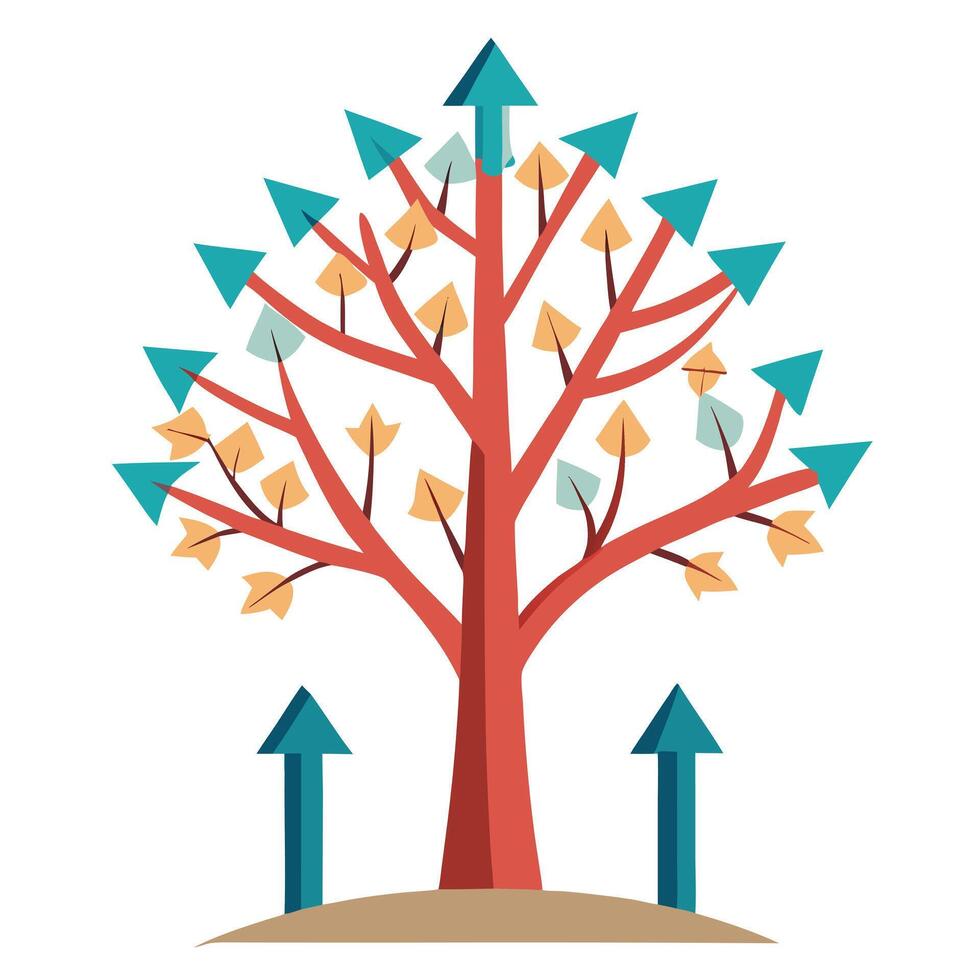 Progress tree illustration with directional arrows as its expanding branches vector