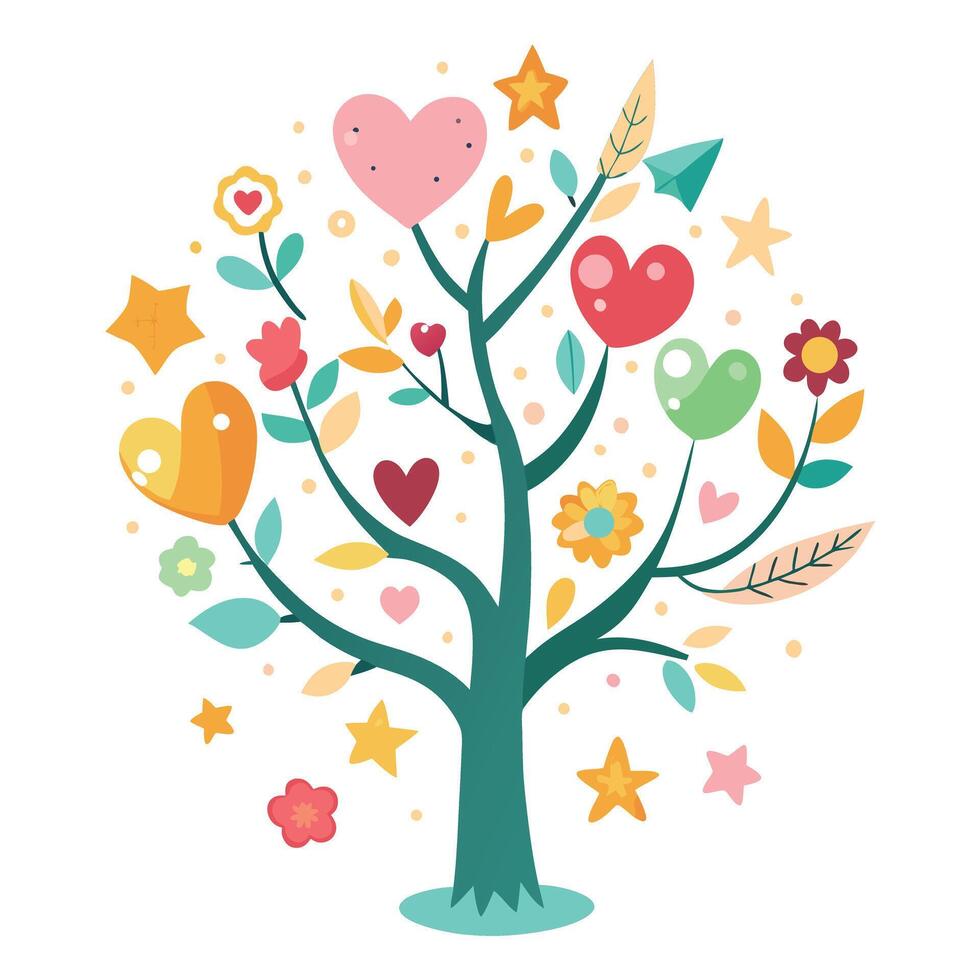 Delightful tree illustration featuring hand-drawn doodle style foliage for creative projects vector