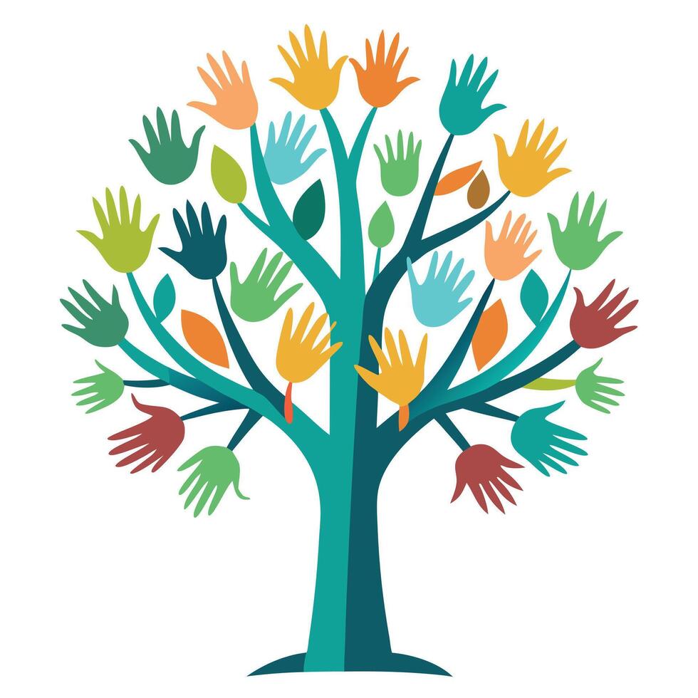 Creative tree design featuring hands as branches extending upwards representing progress and achievement vector
