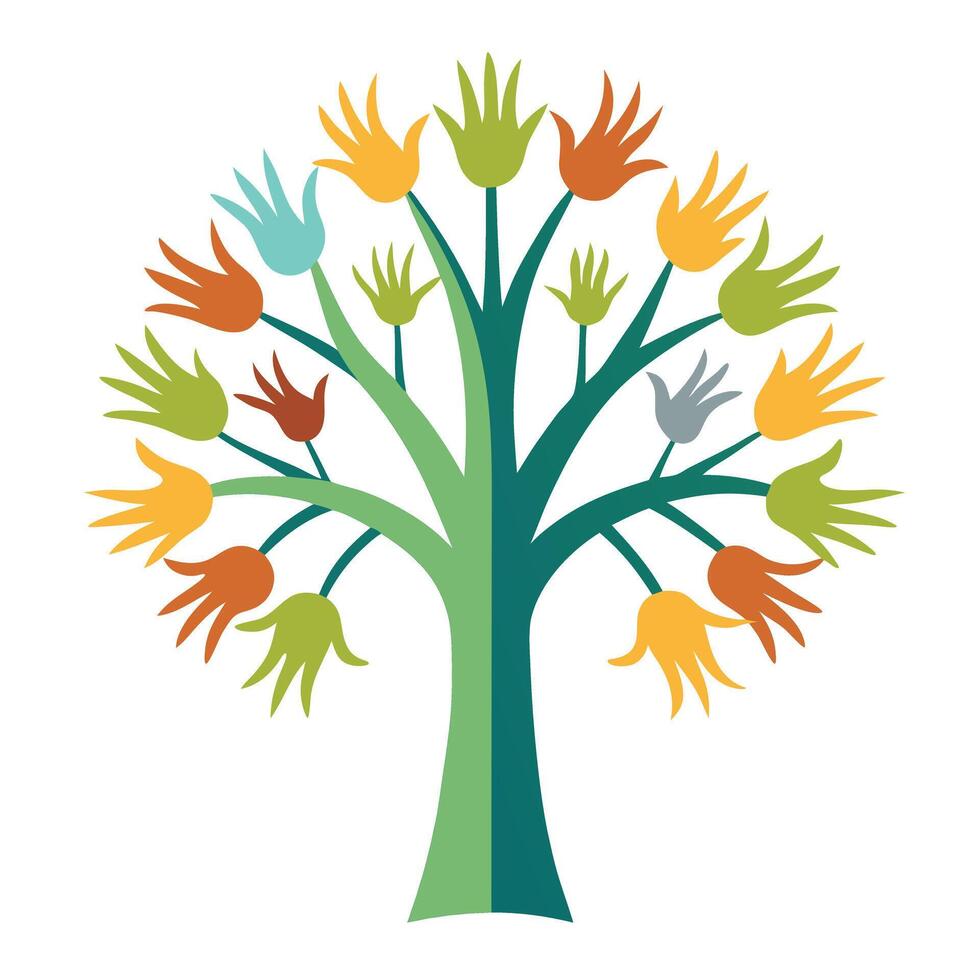 Symbolic tree illustration with hands as branches representing unity, strength, and interconnectedness vector