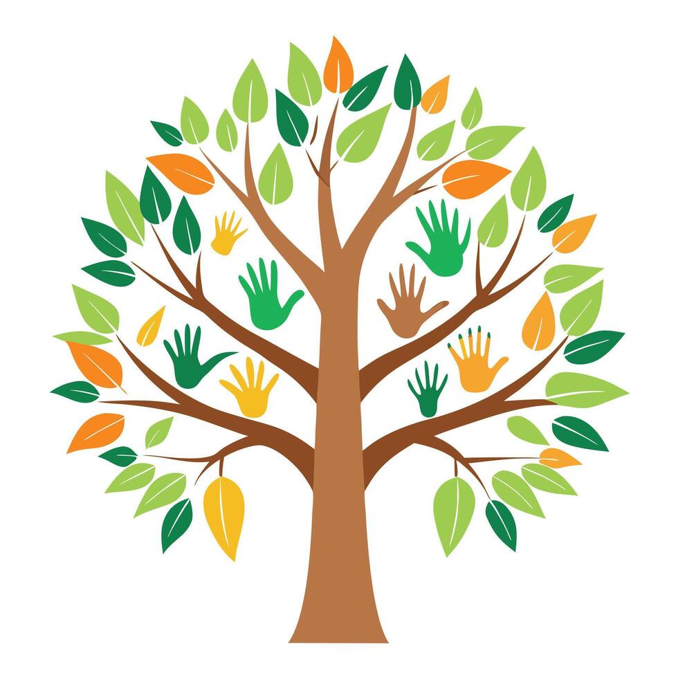Artistic tree design where hands extend upwards as leaves representing potential and development vector
