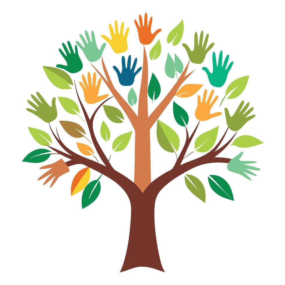 Conceptual tree artwork with hands forming the foliage reaching for the sky symbolizing ambition and achievement vector