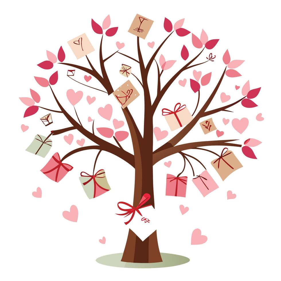 Conceptual tree artwork with handwritten love notes as foliage symbolizing romance and deep feelings vector