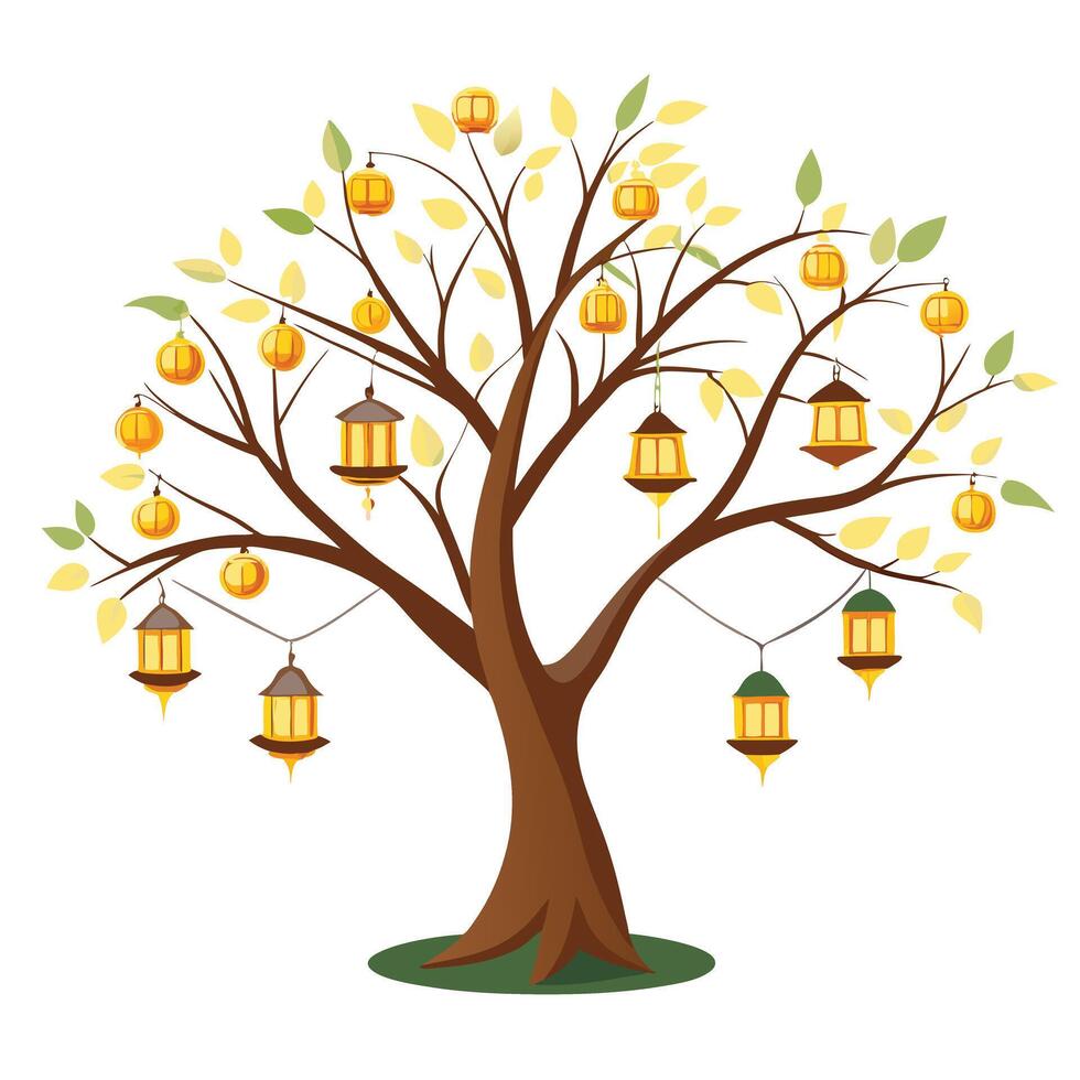 Artistic tree illustration featuring lanterns as foliage conveying themes of magic and imagination vector