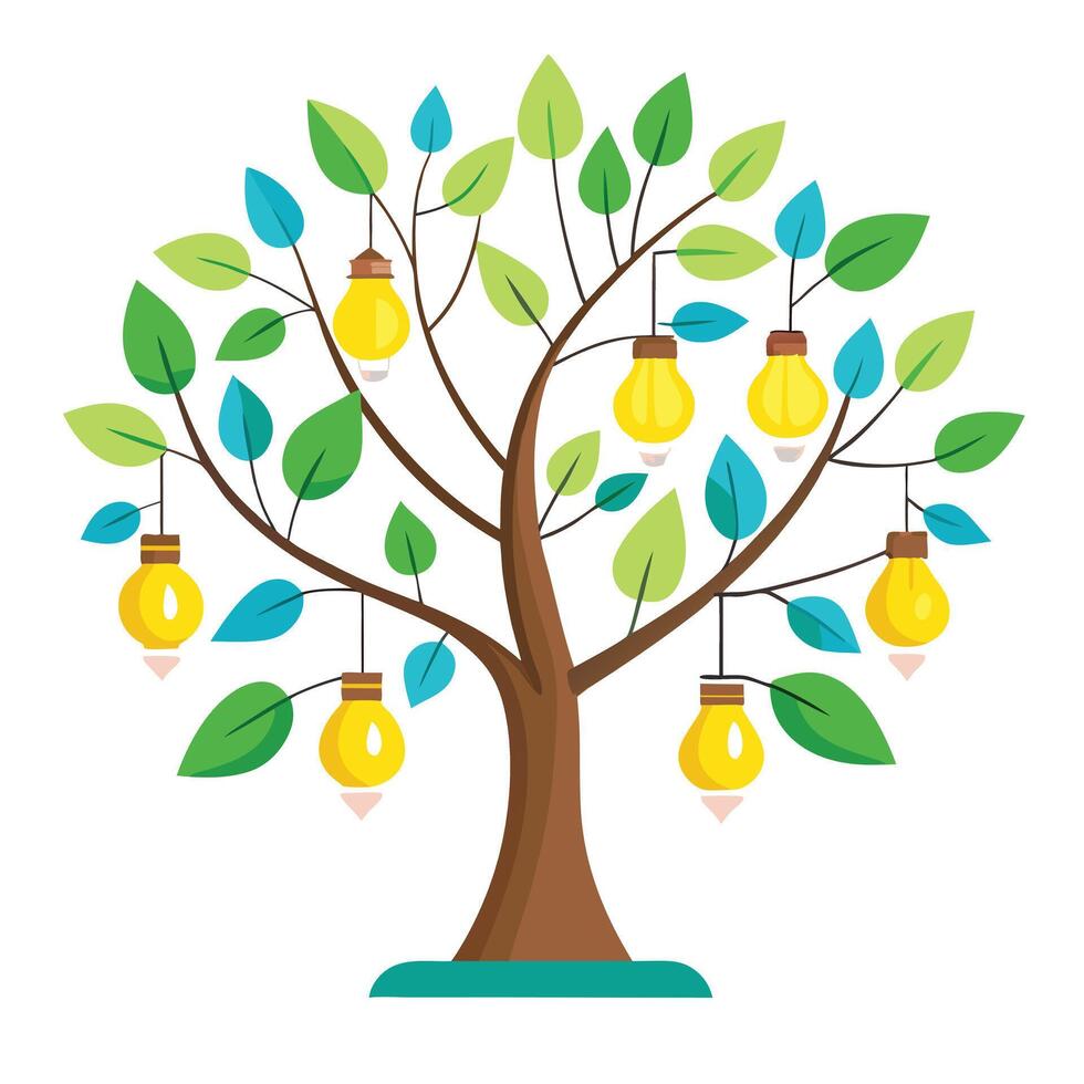 Unique tree illustration with light bulbs instead of leaves adding a bright and inventive touch vector
