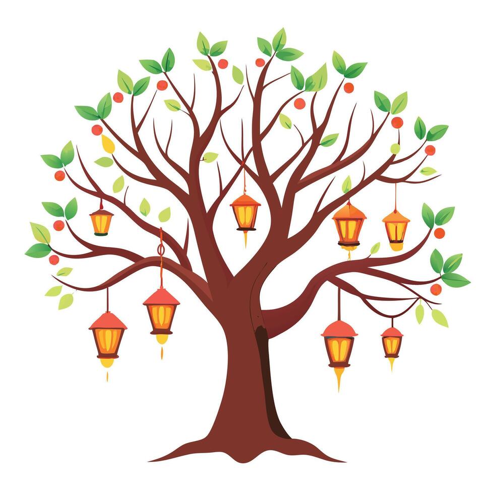 Creative tree design with lanterns as unique foliage adding a touch of fantasy and wonder to visuals vector