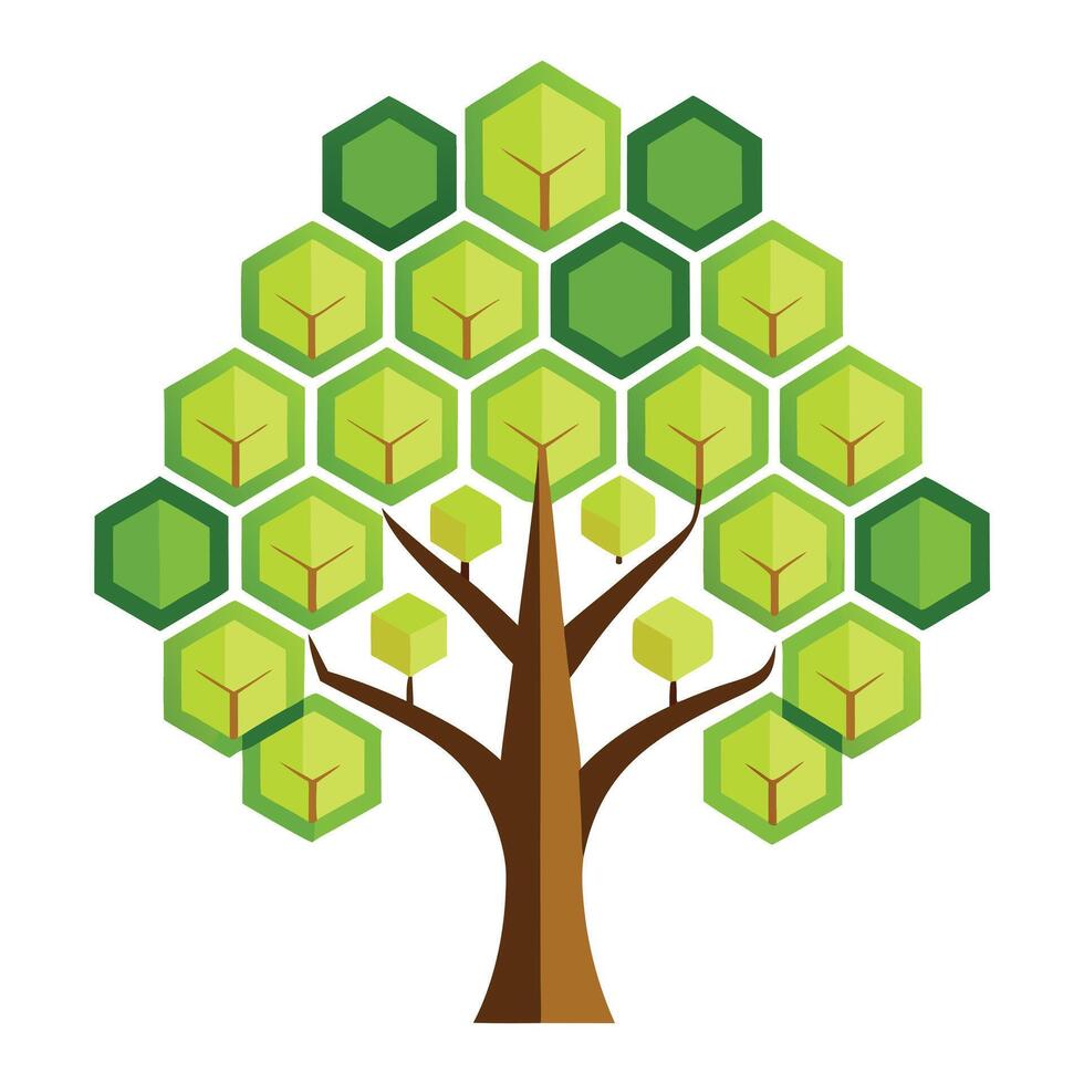 Modern tree graphic featuring a geometric honeycomb design as its leaves vector