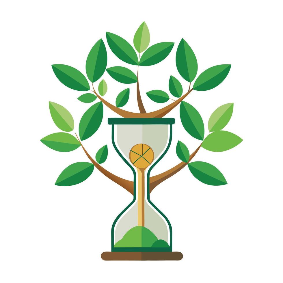 Minimalist tree artwork with hourglasses as its abstract time-related foliage vector