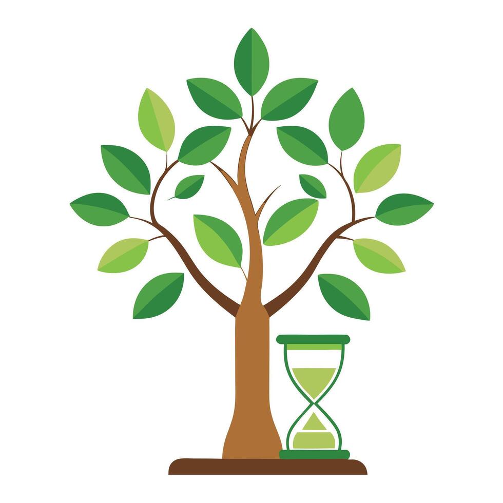 Creative tree illustration with hourglass leaves signifying the importance and preciousness of time vector