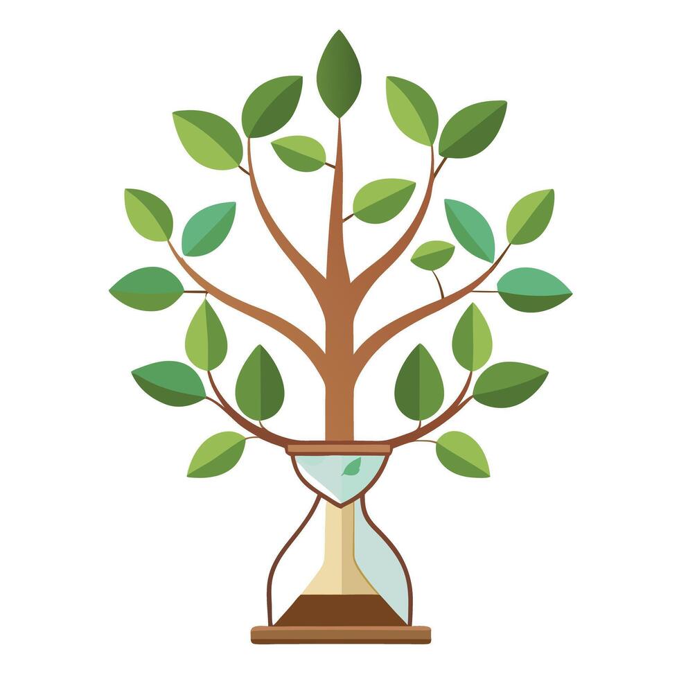 Time-themed tree with hourglass and falling sand as its symbolic leaves vector