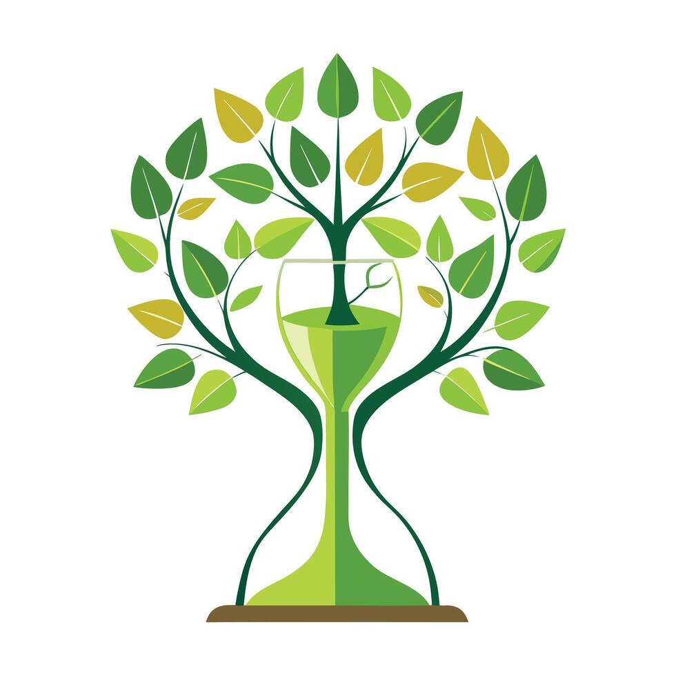 Time-themed flat tree with hourglass shapes forming its symbolic leaves vector
