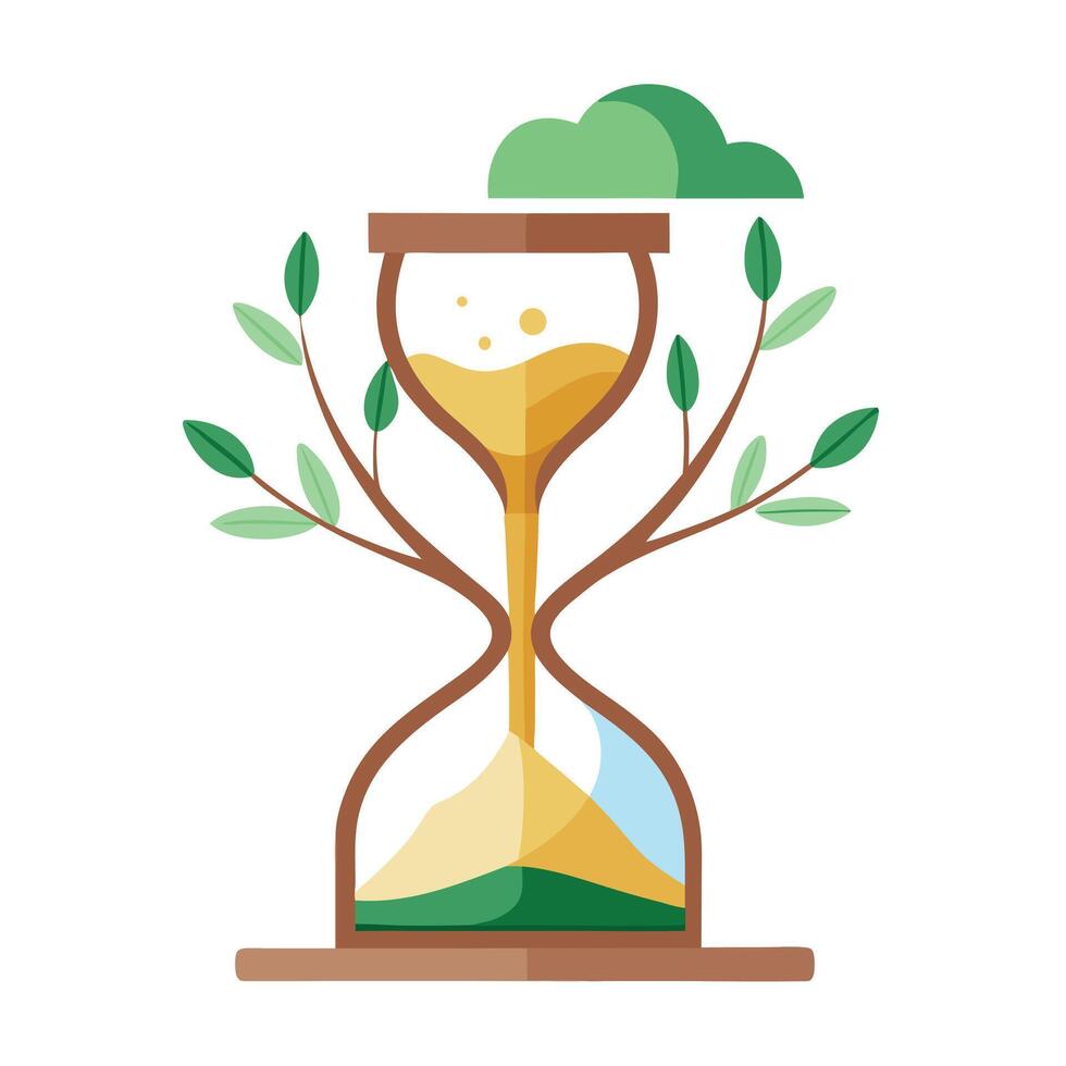Conceptual tree artwork with an hourglass forming the trunk and sand cascading as foliage representing the transience of time vector