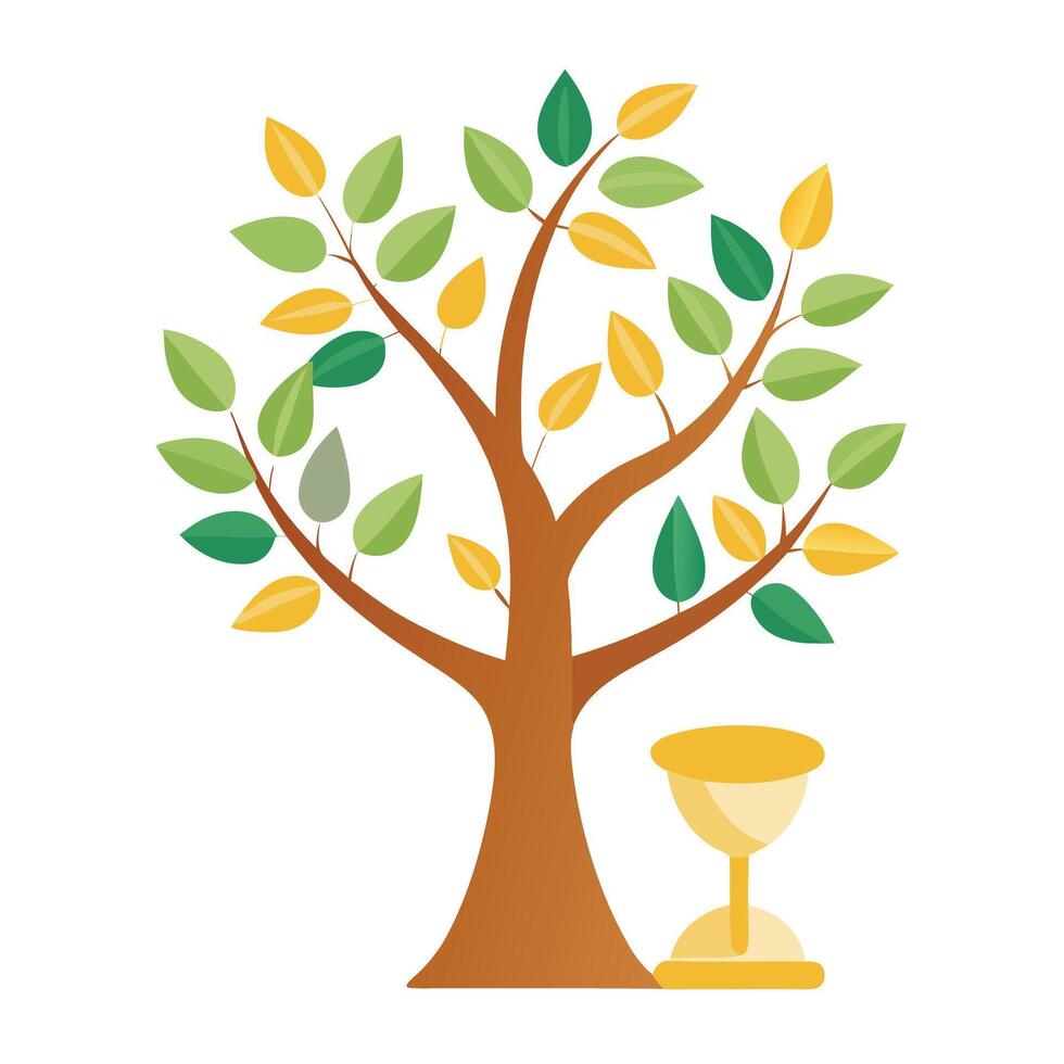 Time-themed tree with an hourglass trunk and sand falling as its leaves vector