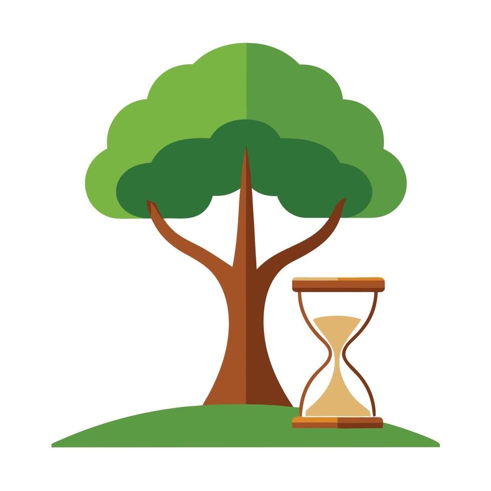 Creative tree design with an hourglass as the trunk symbolizing the continuous and inevitable passage of time vector