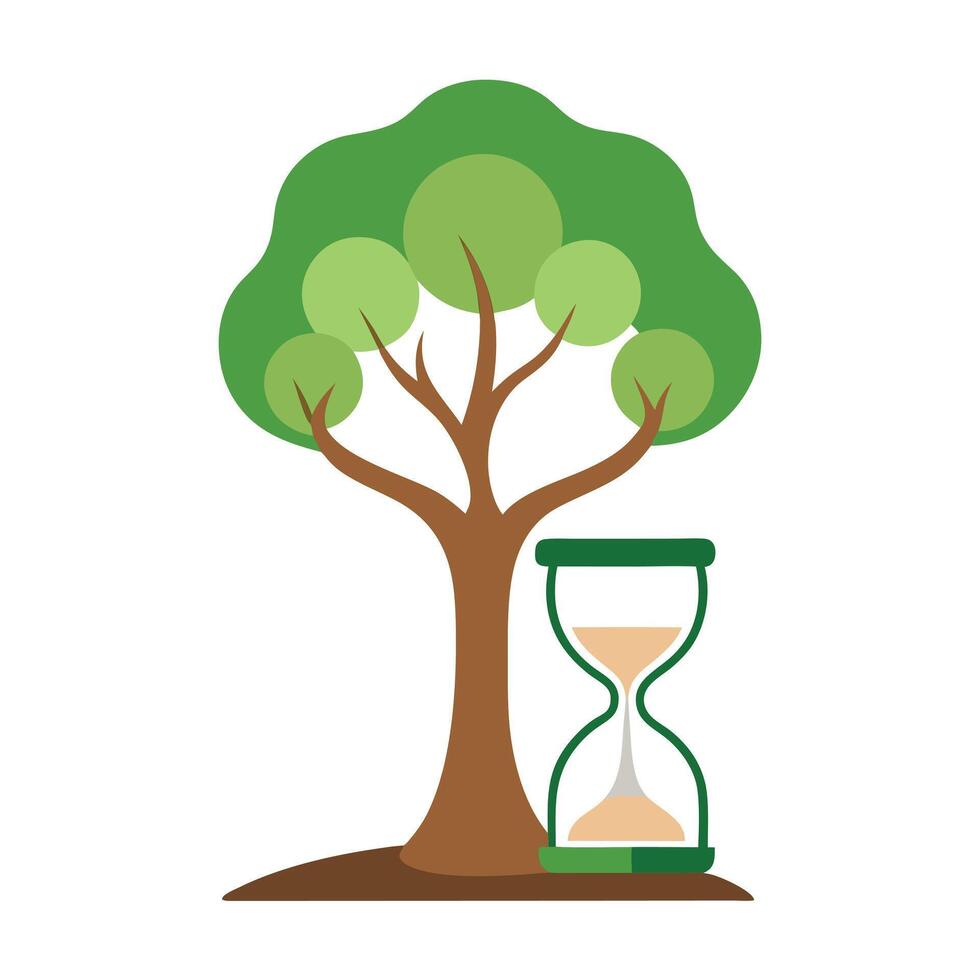 Simple tree illustration with an hourglass figure forming its time-related trunk vector