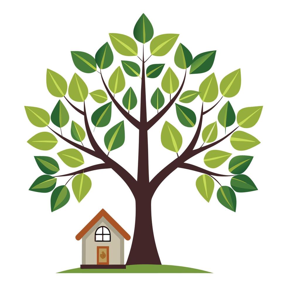 Delightful tree design featuring house and home icons as leaves conveying themes of belonging and comfort vector
