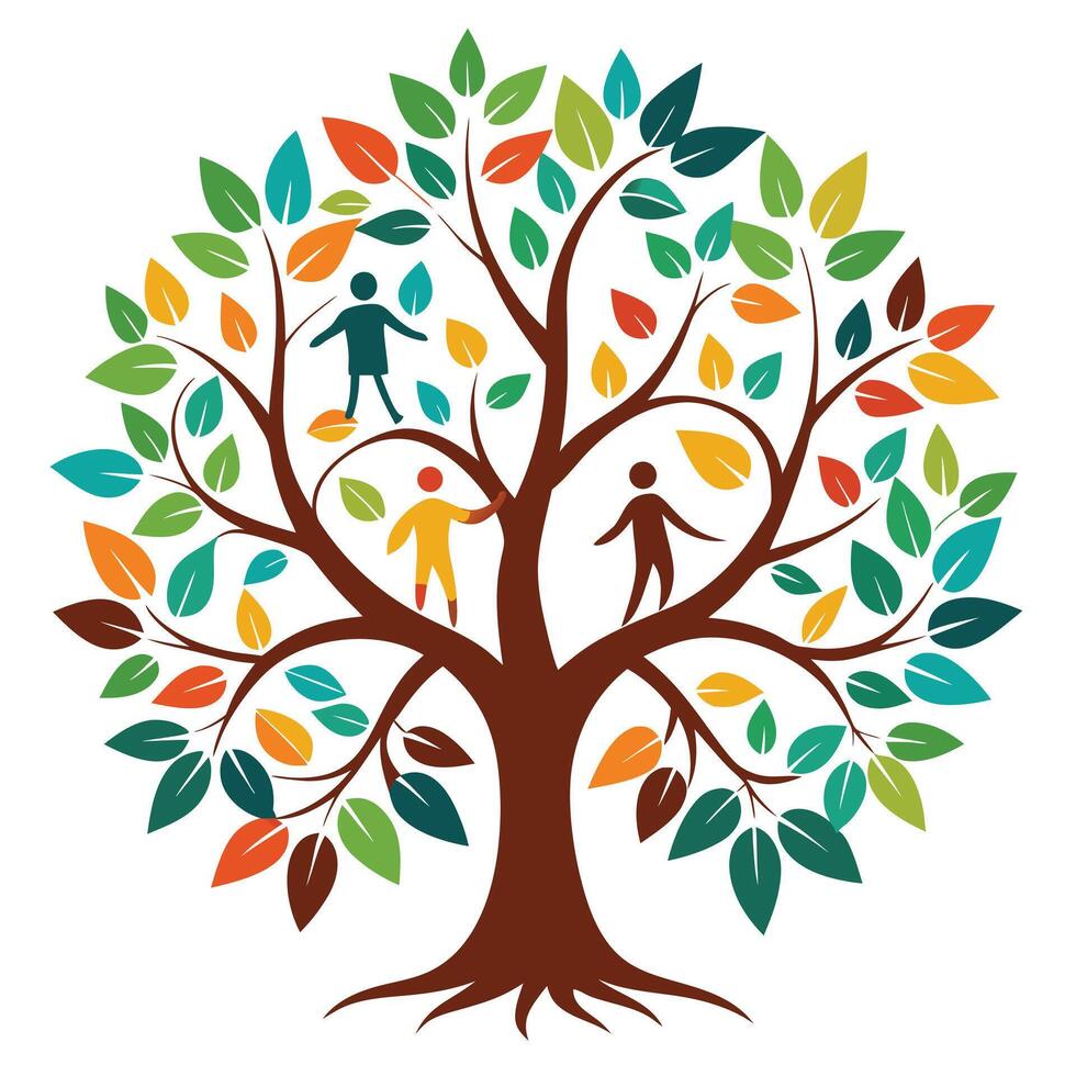 Unique tree graphic featuring human form outlines as its leaf design vector