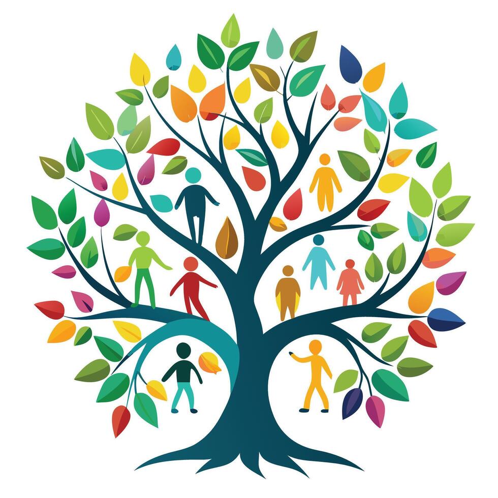 Modern tree illustration with human silhouettes designed as its canopy vector