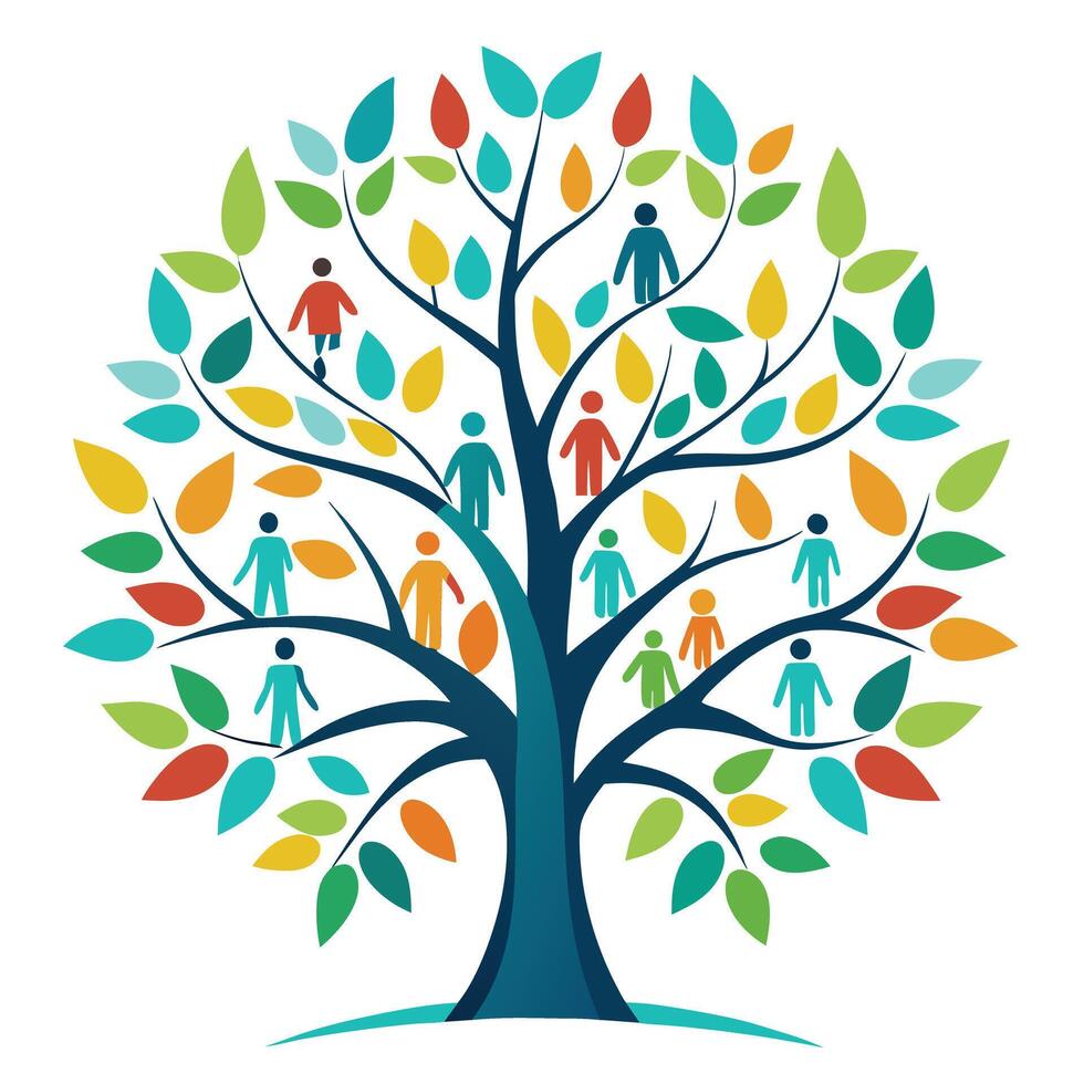 Unique tree graphic featuring human form outlines as its abstract leaves vector