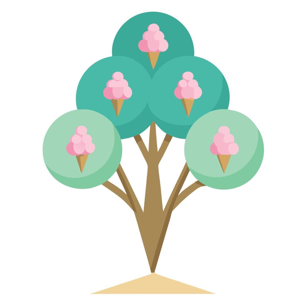 Sweet tree illustration with ice cream cone shapes for its branch design vector