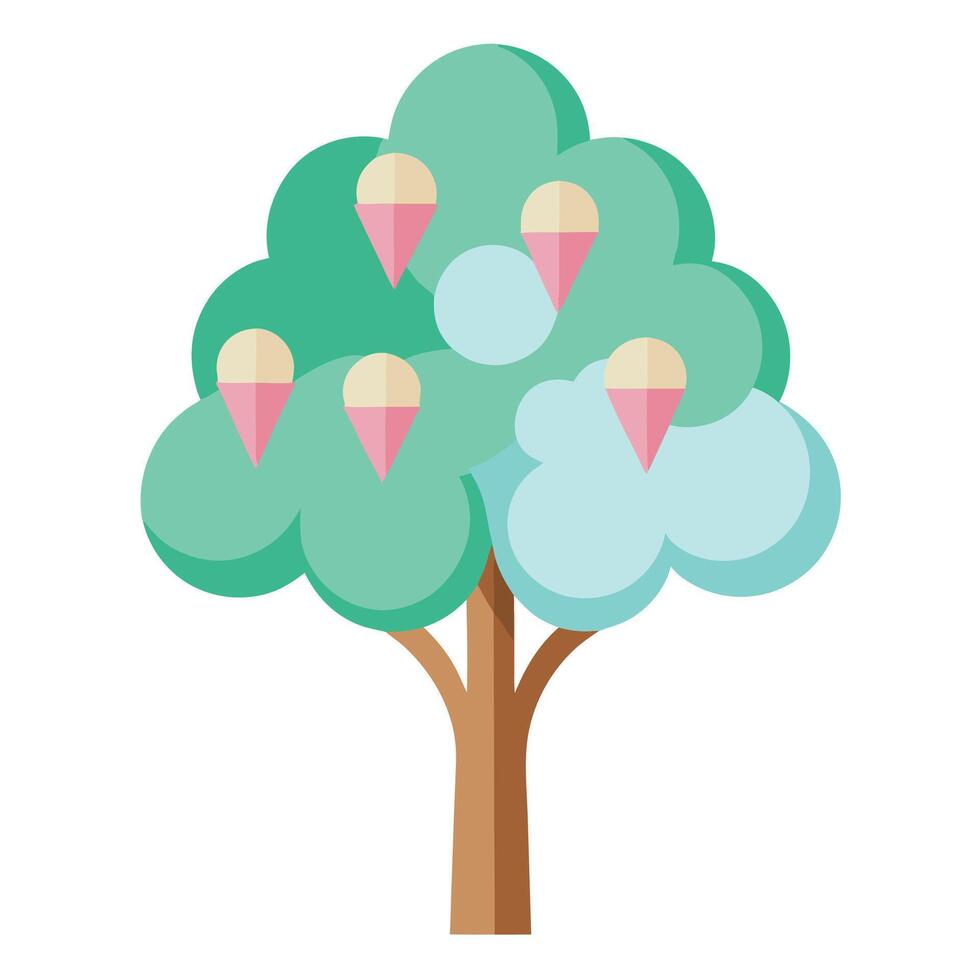Playful tree illustration featuring ice cream cones as branches conveying a sense of joy and sweetness vector