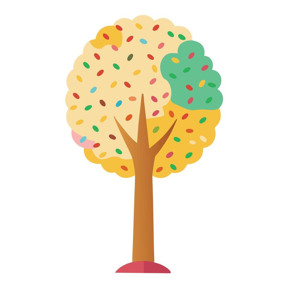Whimsical tree artwork showcasing an ice cream cone trunk with vibrant sprinkles as its leaves vector