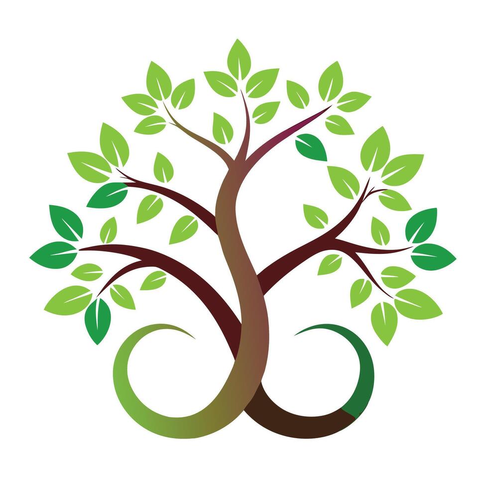 Unique tree illustration with infinity loop shaped leaves creating a symbolic and abstract design vector