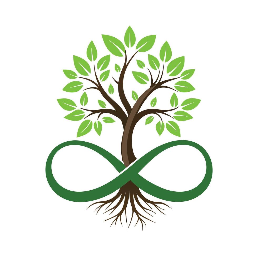 Artistic tree illustration featuring infinity symbol roots conveying the idea of timeless foundation and growth vector