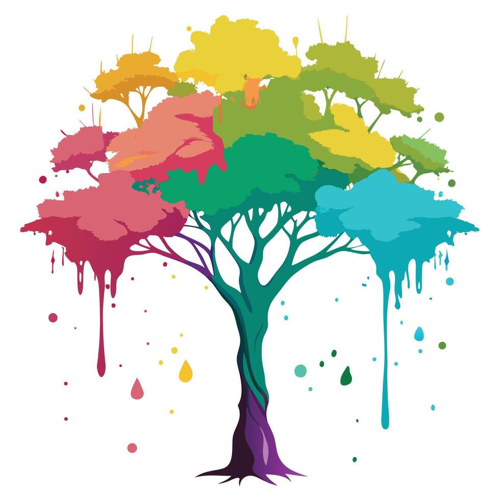 Creative tree illustration featuring an ink splatter as the foliage conveying an expressive and modern feel vector