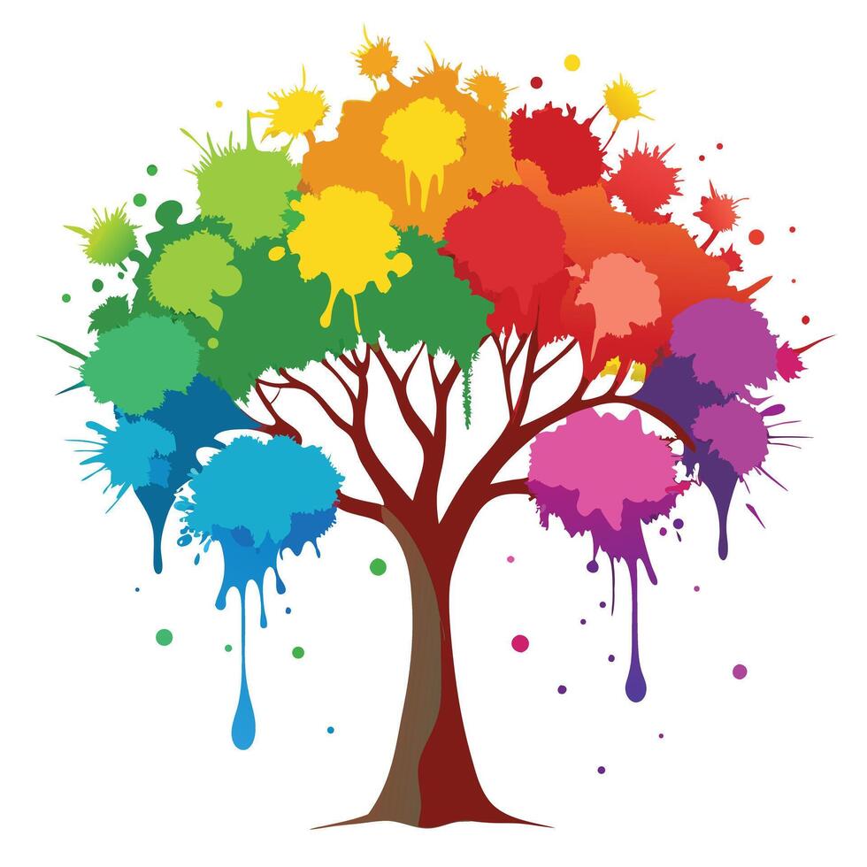 Unique tree artwork with an ink splatter forming the crown in an abstract and energetic design vector