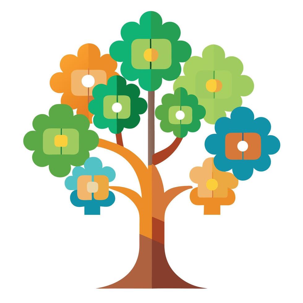 Cooperative tree artwork with a canopy made of interconnected puzzle pieces symbolizing partnership vector