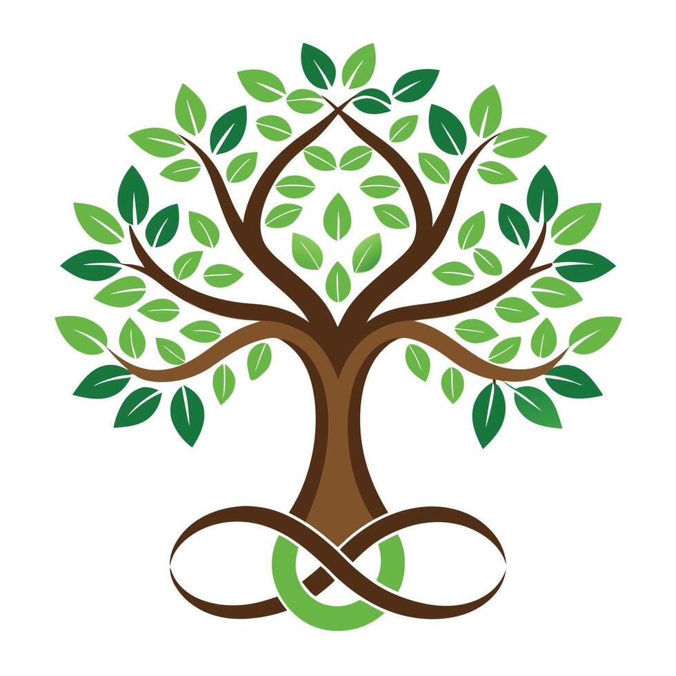 Eternal tree illustration with intertwined vines forming an infinity symbol representing endless growth vector