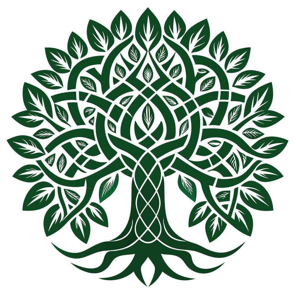 Modern tree illustration with interwoven Celtic knot shapes for its branch design vector