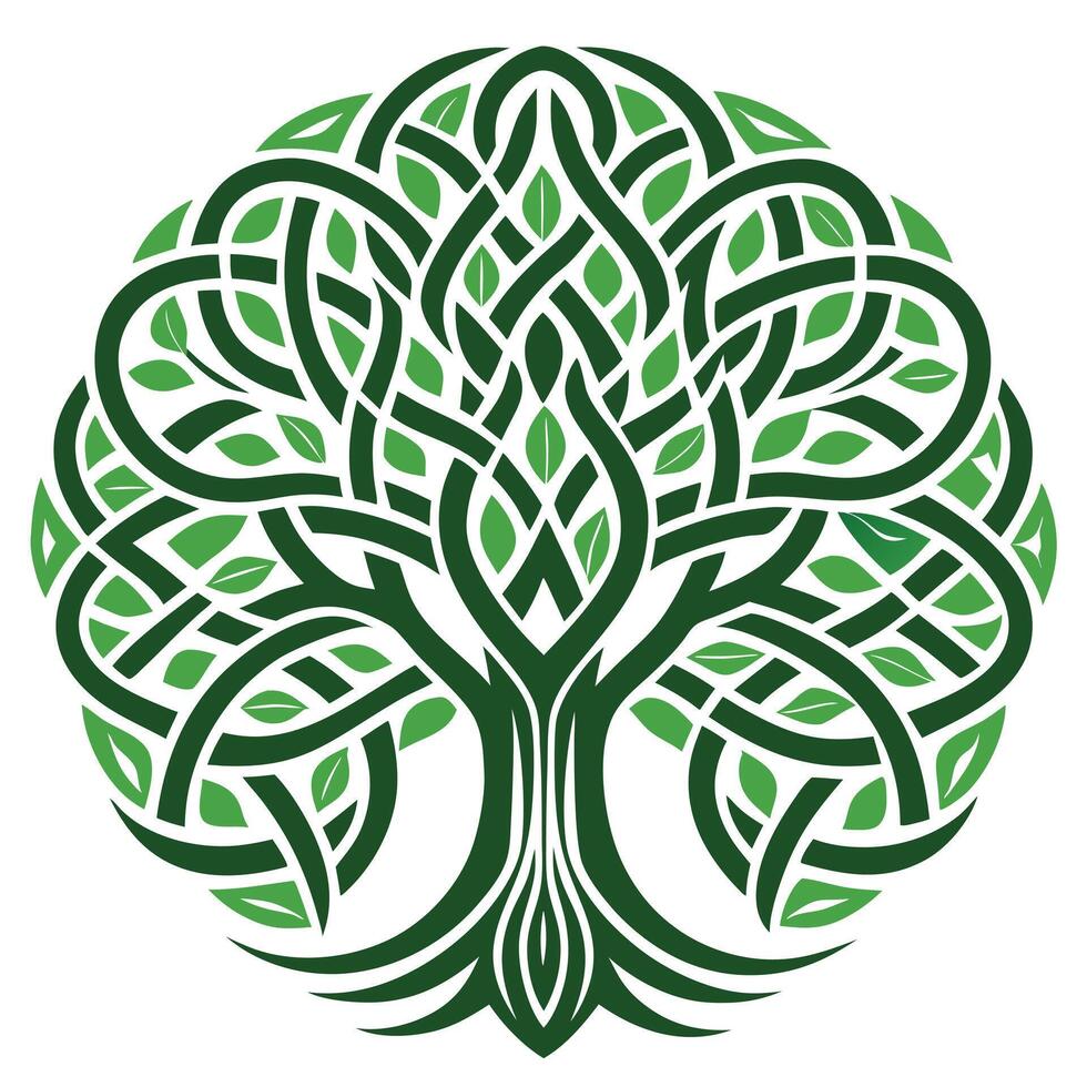 Minimalist tree illustration with flowing interwoven Celtic knot branches vector