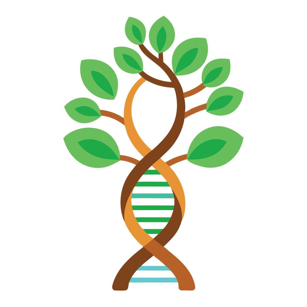 Abstract tree artwork featuring an interwoven DNA helix as its trunk vector