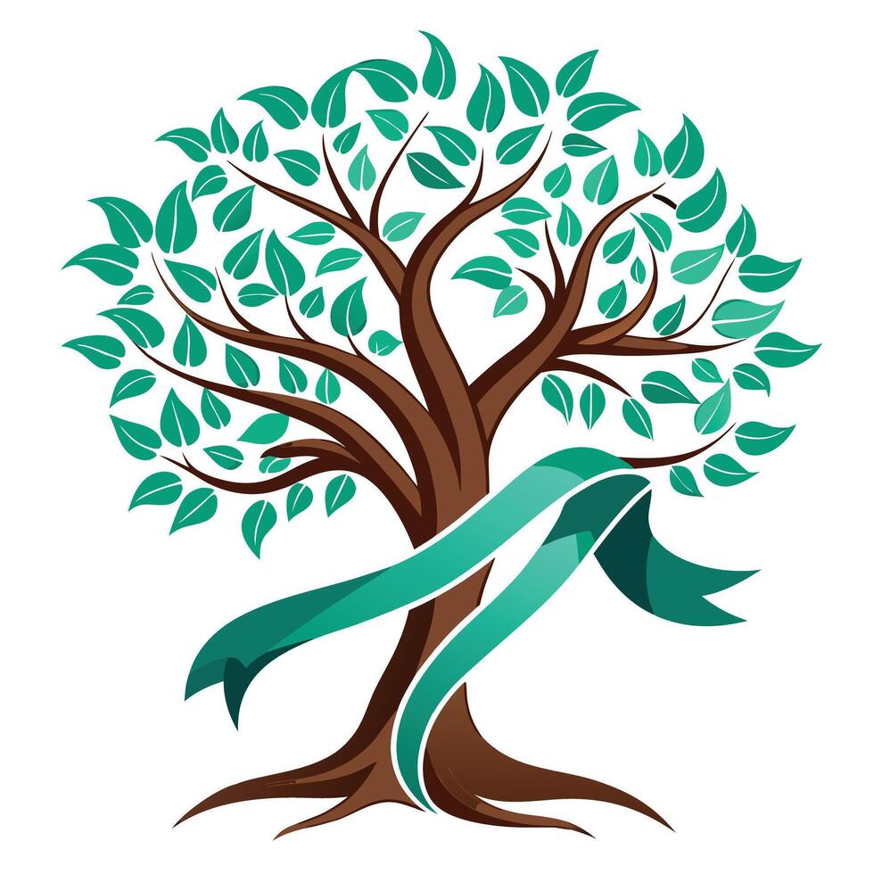 Abstract tree artwork featuring interwoven ribbons as its delicate foliage vector