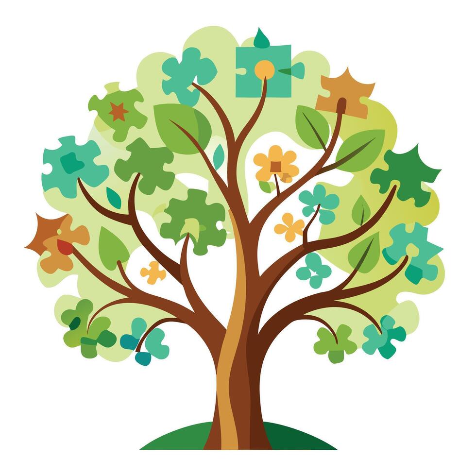 Abstract tree artwork featuring jigsaw puzzle shapes as its foliage vector