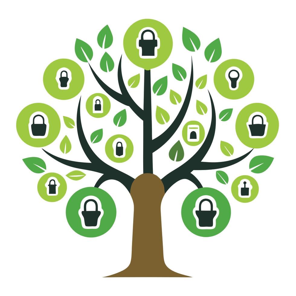 Abstract tree artwork featuring keyhole and lock motifs as its foliage vector
