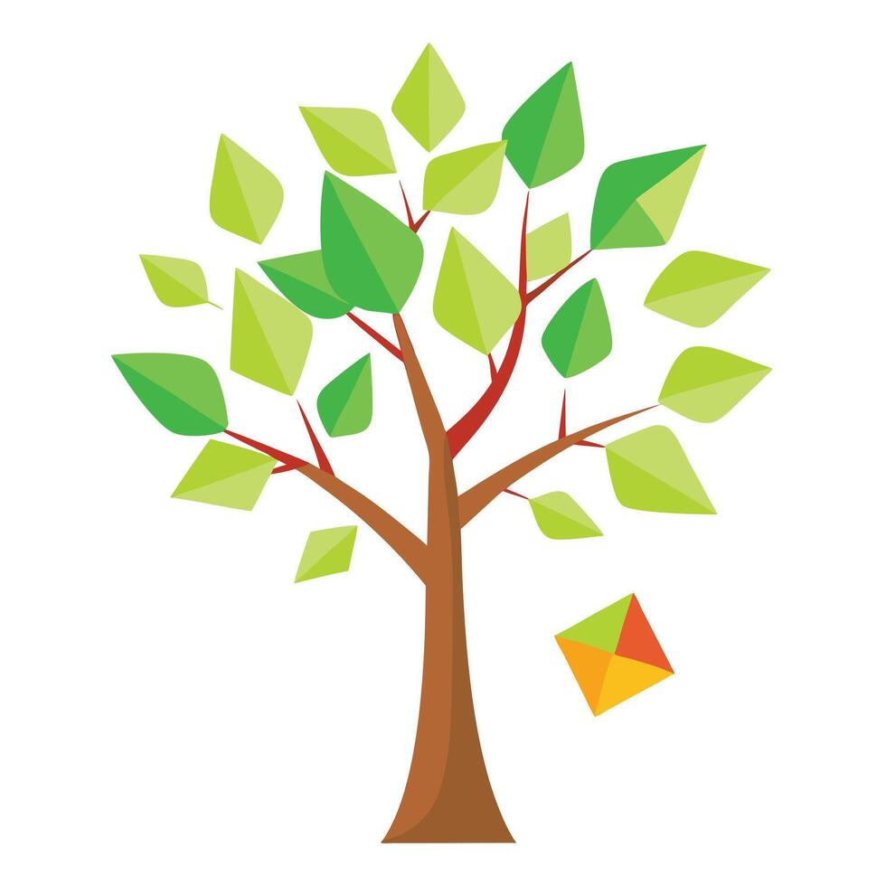 Whimsical tree with kite-shaped leaves floating in a flat design vector