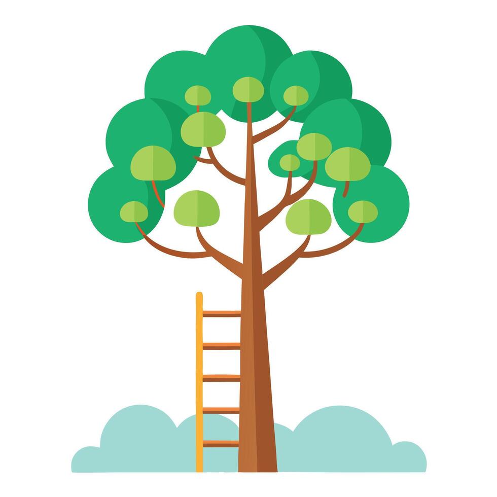 Conceptual tree illustration with ladders designed as its branches for ascent vector