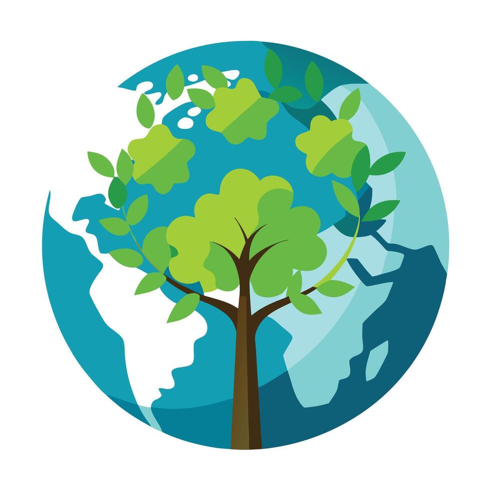 Global tree artwork showcasing a leaf canopy forming the shape of the Earth vector