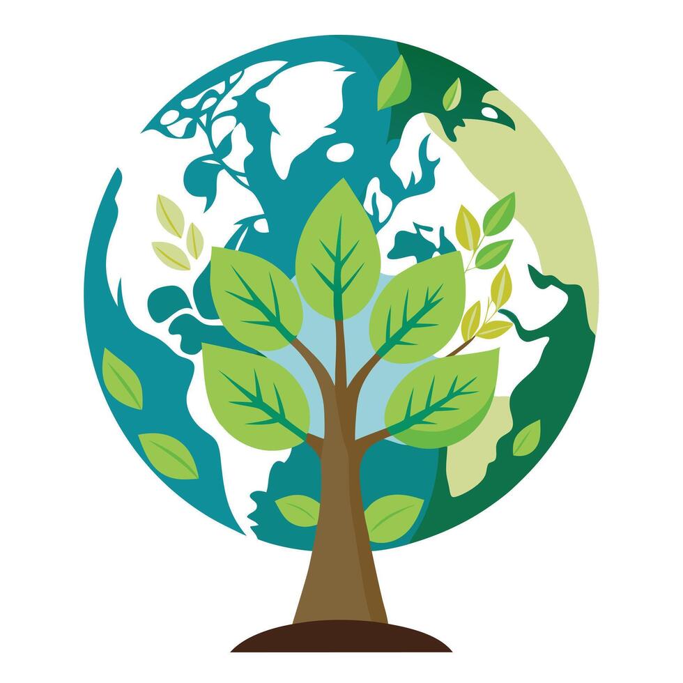 Eco-friendly tree artwork with a leaf canopy forming the shape of the Earth vector