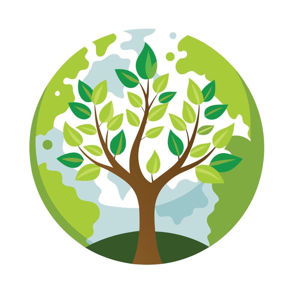 Conceptual tree with its leaf canopy shaped like a world globe vector